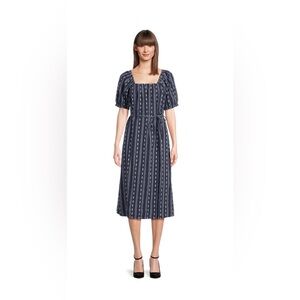 NEW Blue Time and Tru Square Neck Linen Midi Dress XS